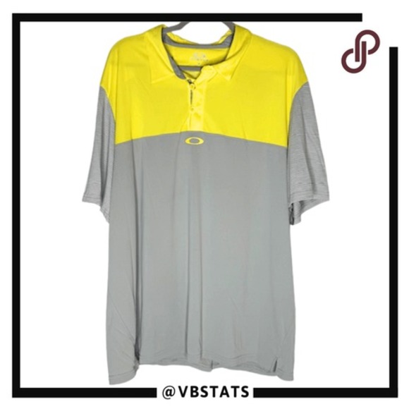 Oakley Other - Oakley Mens Colorblock Striped Short Sleeve Golf Polo Shirt Gray Yellow Size 2XL
